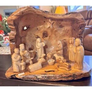 One of a kind Olive wood Nativity from Jerusalem Hand Made Carved 10”x12.5”